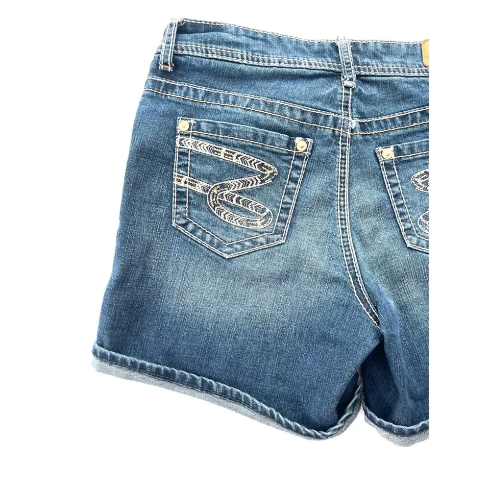 2000s Y2K Women's Long Jean Shorts Medium Seven7 Dark Wash Denim Jorts Bermudas